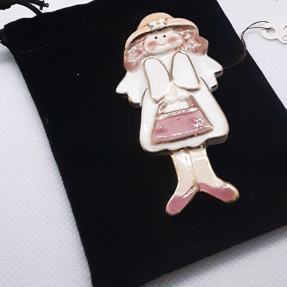 New ExClaymations Art to Wear Shopping Angel Pin trimmed in 22 kt gold - Picture 13 of 13
